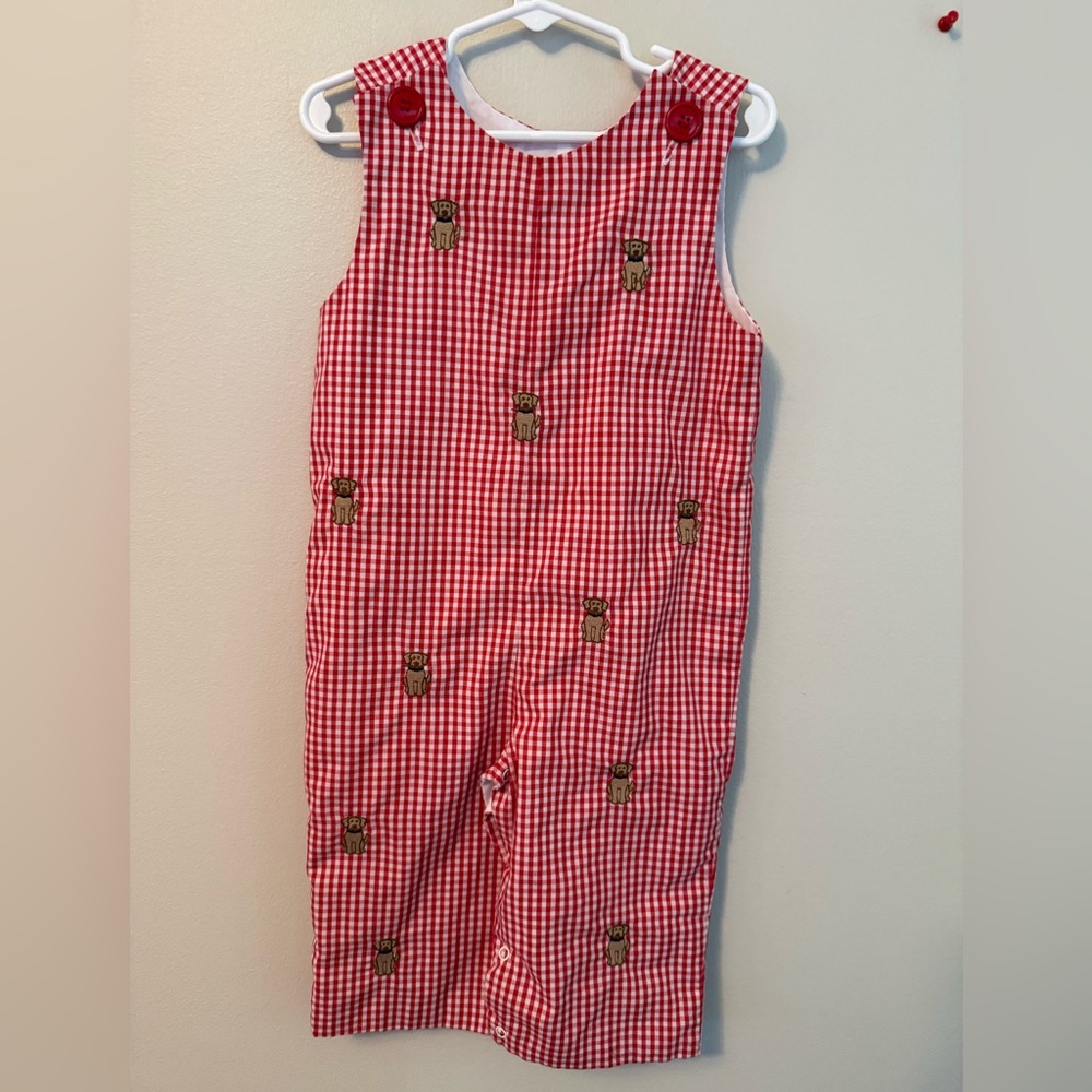 Zuccini Kids Red Gingham with Puppy Embroidery Longalls